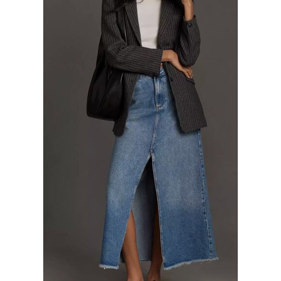 Antropologie Pilcro Split Front Maxi Skirt Medi Madi Denim 12 Blue - Picture 1 of 9